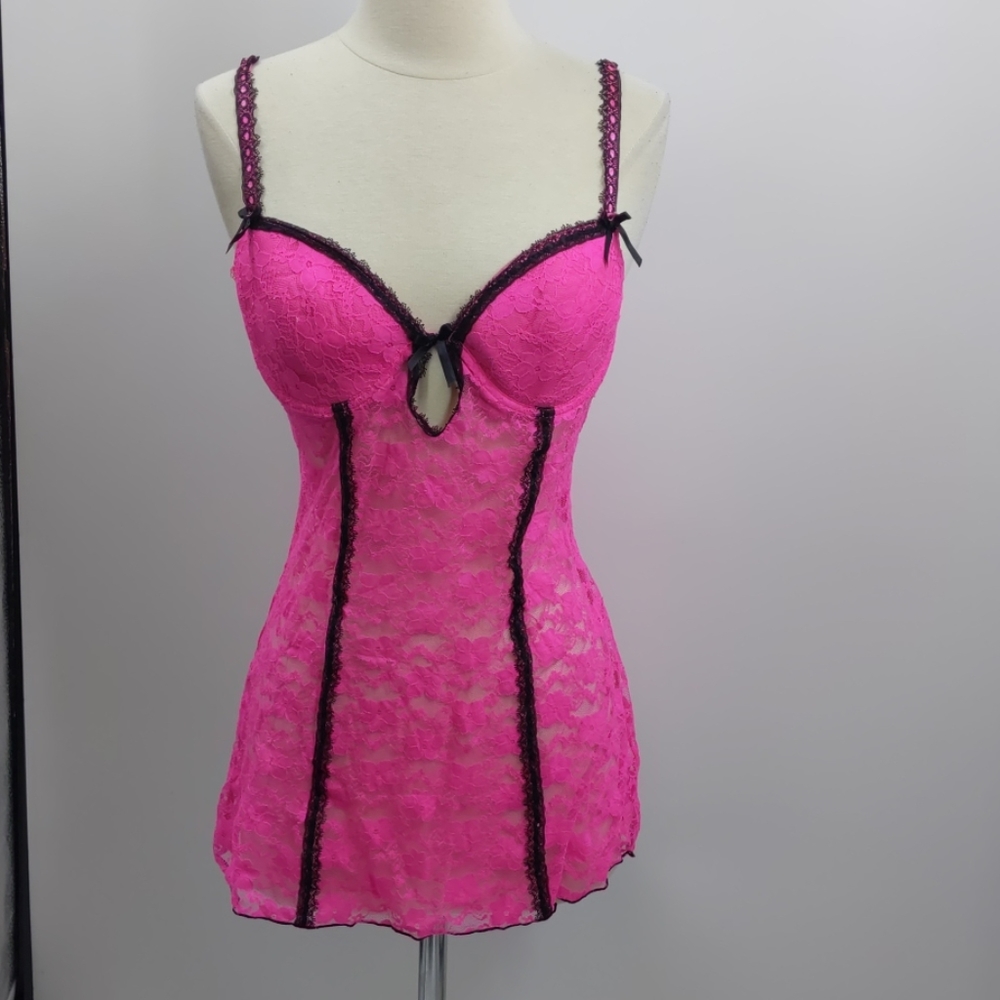 Just Sexy lingerie lacey pink chemise-sz M